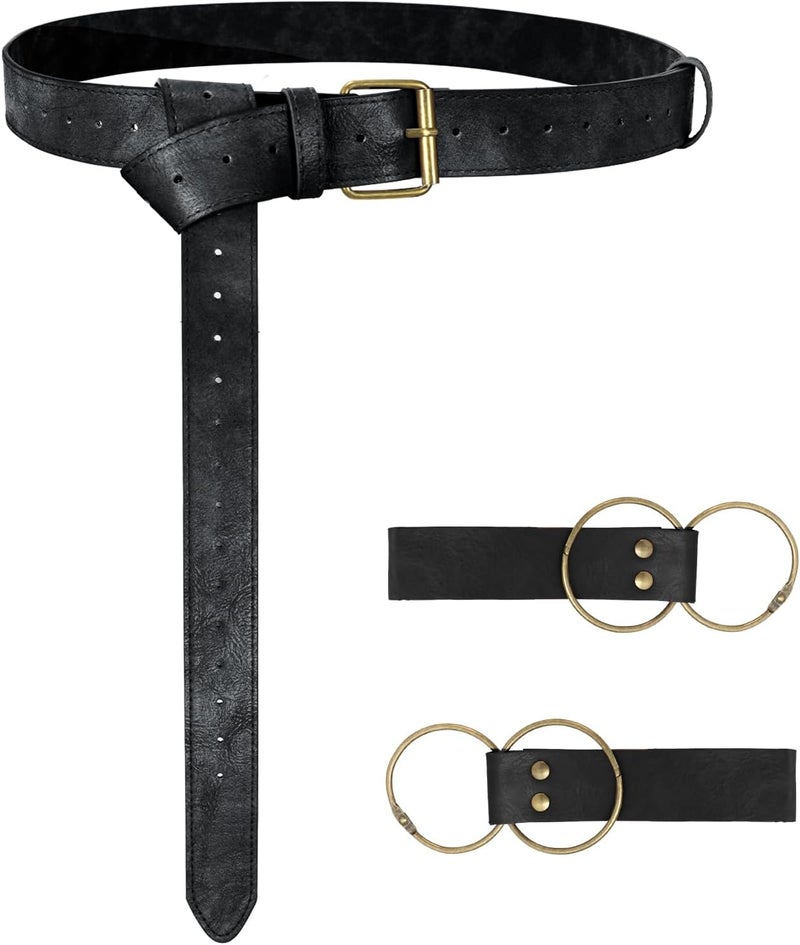 bcehyaa Store Renaissance Belt Pouch Medieval Viking Pirate Leather Bag Potion Bottle Set Skirt Hike Halloween Cosplay Costume Accessorie (Skirt Hike Belt-Black, Belt Pouch) - Image 1